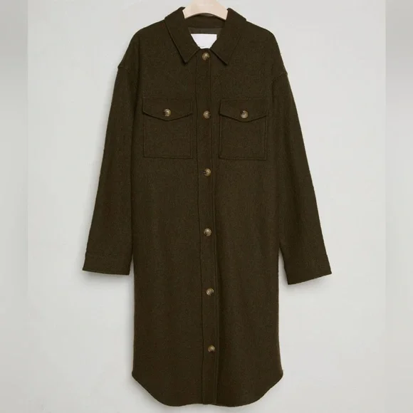 NWT Oak Fort Oversized Wool Shirt Jacket XS Dark Olive